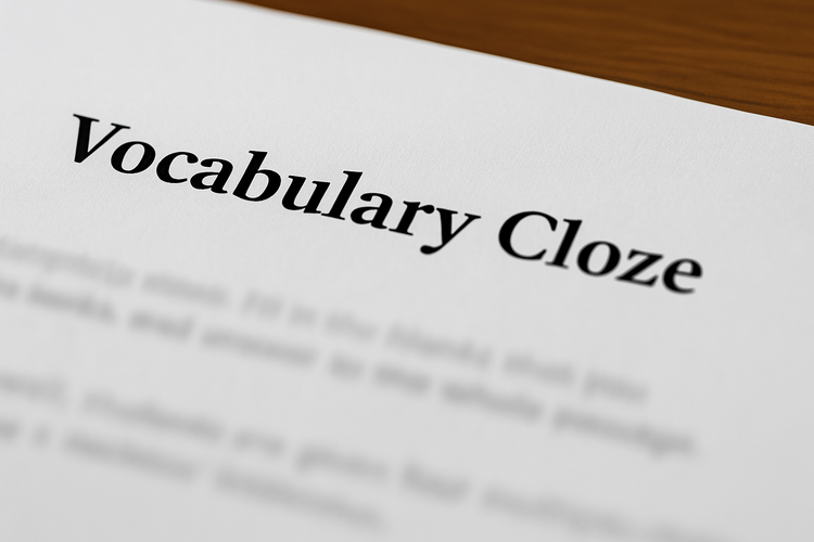 Examination paper showing vocabulary cloze section in PSLE english paper 2 to assess word knowledge.