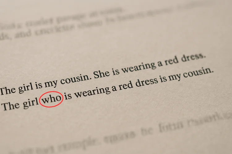 Highlighted relative pronoun in PSLE synthesis sentence combining activity using who, which, or that.