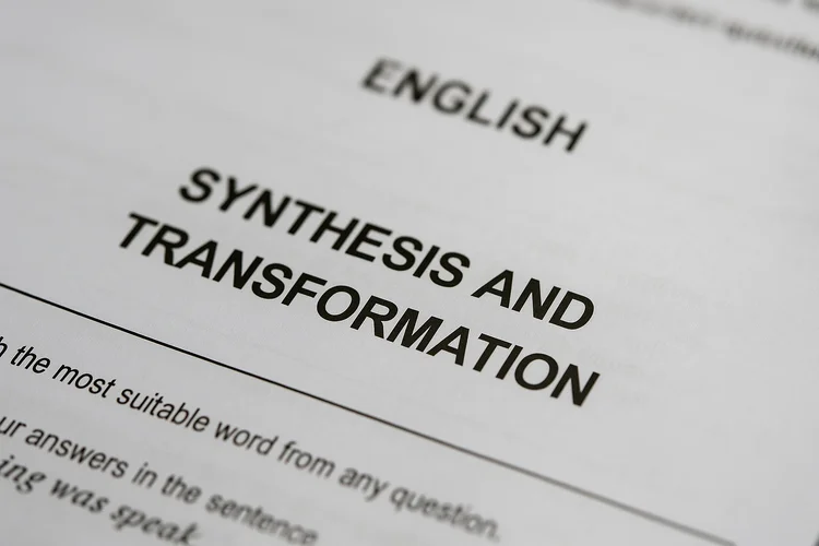 PSLE English paper synthesis and transformation section title on a primary school exam paper.
